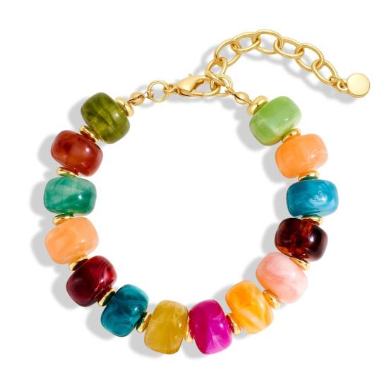 Boho Beaded Bracelets Colorful Acrylic Beads Bracelets Adjustable Length Lightweight Bracelets Lightweight Jewelry for Women Girls Daily Wear