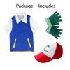 Anime Trainer Costume Ash Ketchum Hoodie Cosplay Jacket Gloves Hat Full Sets Halloween Outfit