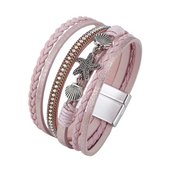 Damen geflochtenes Armband mehrlagig böhmisch Kunstlederseil Seestern Muschel Dekor Sicheres Verschluss Armband Handgelenk Accessoire