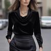Autumn Fashion Elegant Chic Solid Color Simple Stand Collar Long Sleeve Shirt Women
