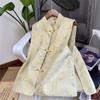Spring Autumn Chinese Style Sleeveless Vest Coat for Women Stand Collar Jacquard Waistcoat Spring Summer Thin Lined Tank Tops