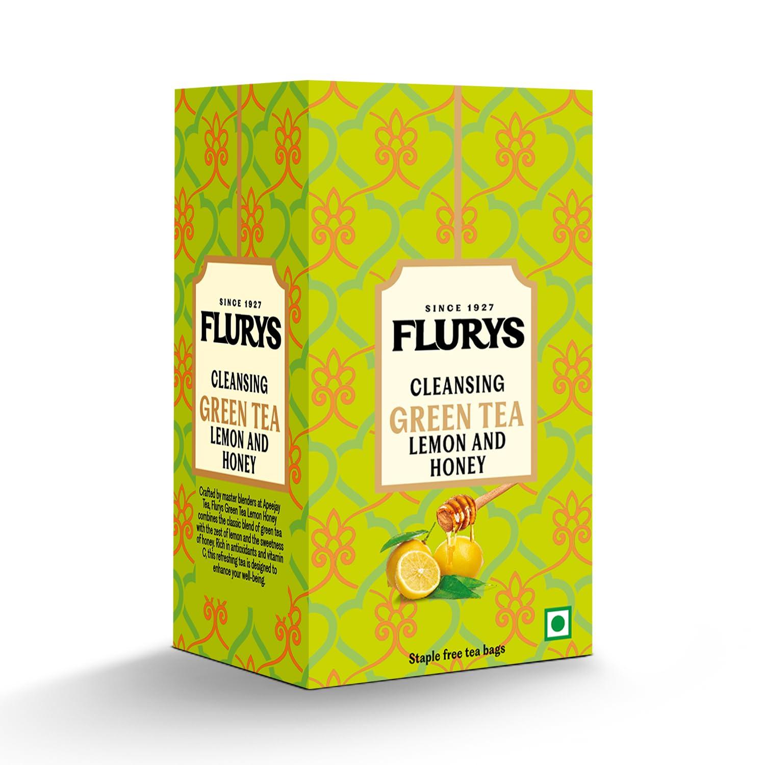 Flurys Green Tea Lemon & Honey | Zesty & Naturally Sweet Detox Tea | Antioxidant-Rich Wellness Blend for Immunity & Digestion I 25 Tea Bags