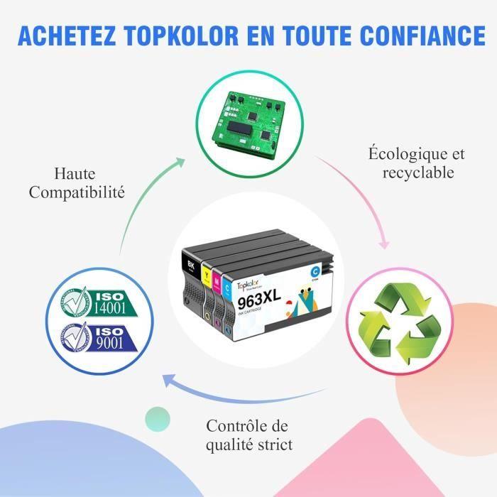 Cartouches d'encre - TOPKOLOR - 963XL - Compatible HP - Pack de 4 - Haute capacité d'impression