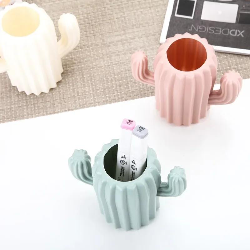 Creative Student Pen Holder Stationery Desktop Cactus Desk Multifunction Storage Box PE Pen Container Brush Pot Office Supplies