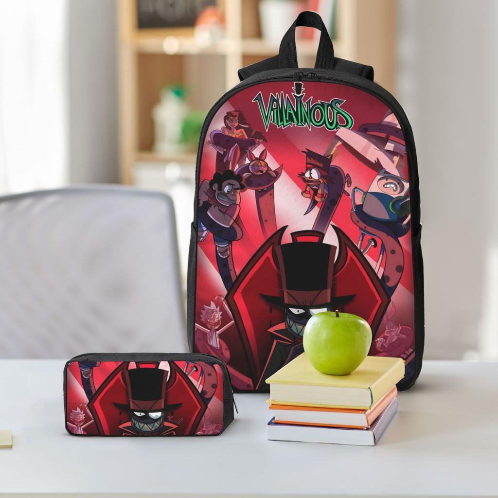 3Pcs Villainous Comdy Merch Backpack Set for Boy Girl Pencil Boxes Bookbag Sets with Lunch Box For School Students Daypack