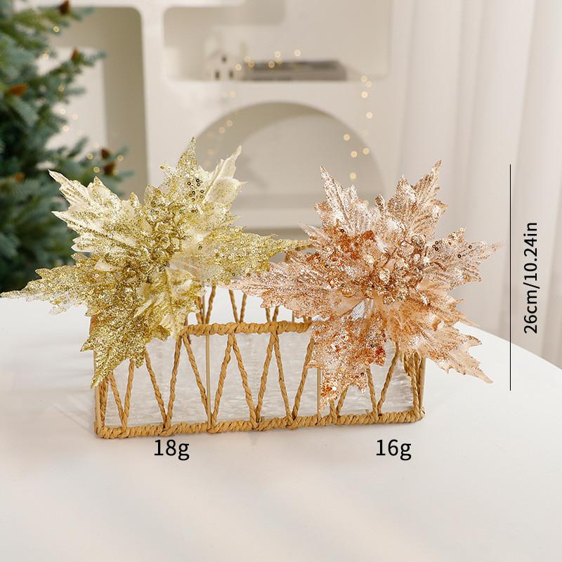 Christmas Decor Faux Flowers With Sequin Design For Holiday Table Settings