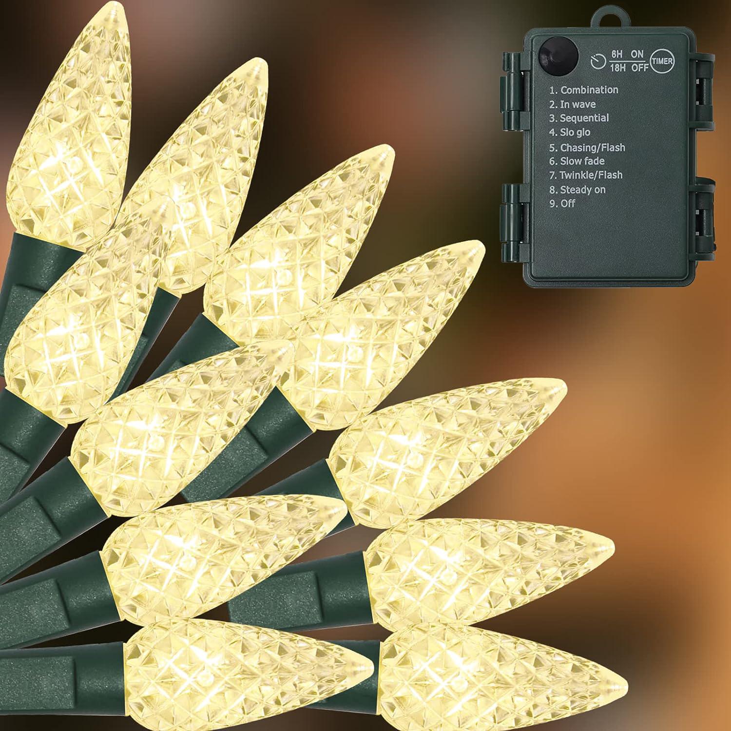 

5M 50LED C6 лампы гирлянды на батарейках клубника рождественская фея гирлянда свет рождественская елка новогодний декор 8 режимов таймер 5M 50LEDs теплый белый