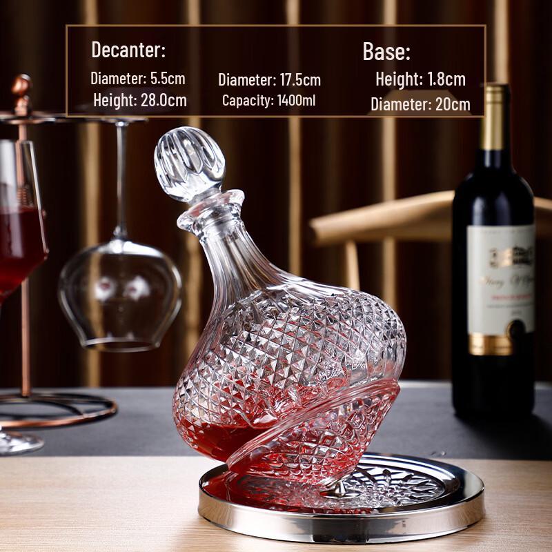 Crystal Glass Rotating Diamond Wine Decanter with Lid