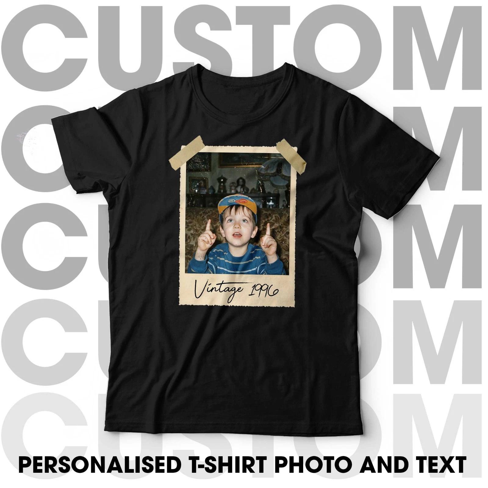 Custom Personalised Text & Photo T-Shirt Vintage Polaroid Retro Birthday Gift 3XL