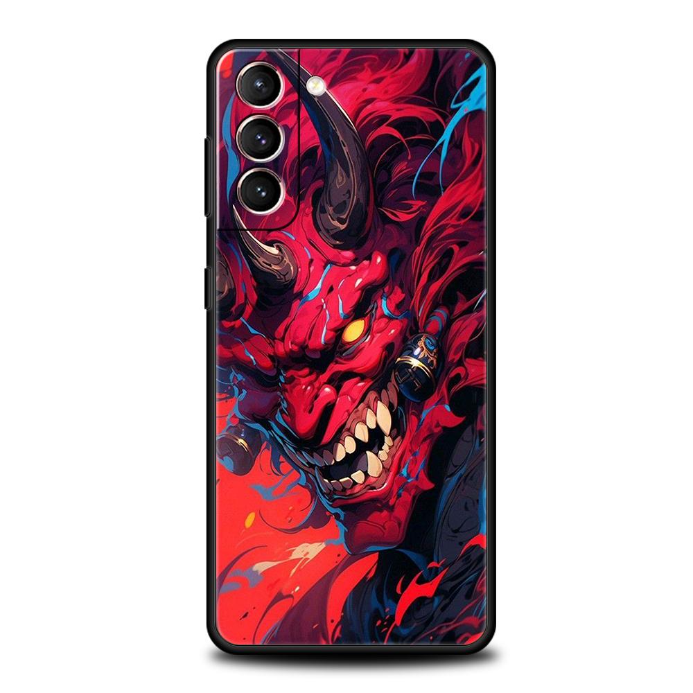 Japan Samurai Oni Mask Phone Case for Samsung Galaxy S24 S23 S22 S20 S21 FE Ultra S10 S10E S9 S8 Plus 5G Silicone Cover Capas