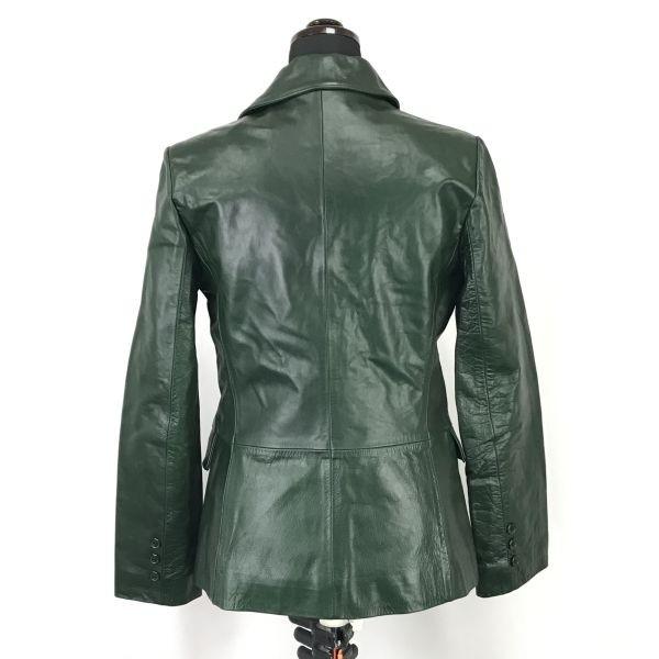 COCKERELL HOUSE Cow Leather Tailored Jacket Women M Olive Dark Green Biker Style(USED)