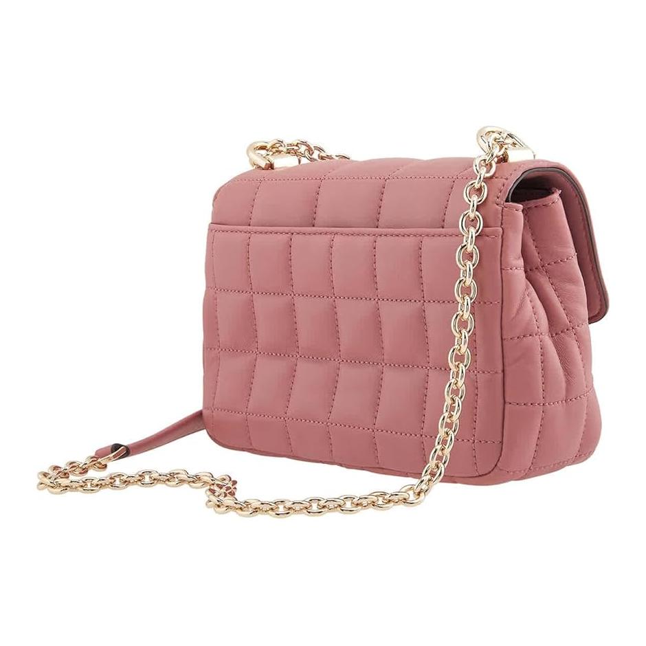 Michael Kors MK Soho Quilted Chain Flap Solid Color Vintage Style Commuter Leather Shoulder Bag Women Shoulder Bag Rose-Pink 30H0L1SL1T-622
