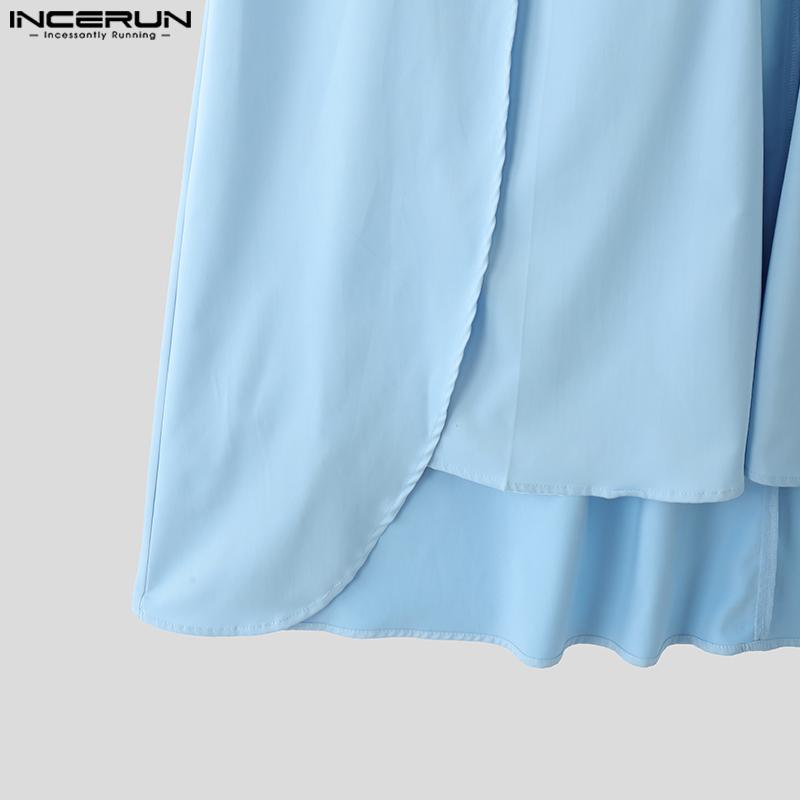 INCERUN Men Zip-up High Waist Double Layers Solid Casual Loose Long Pants Trousers