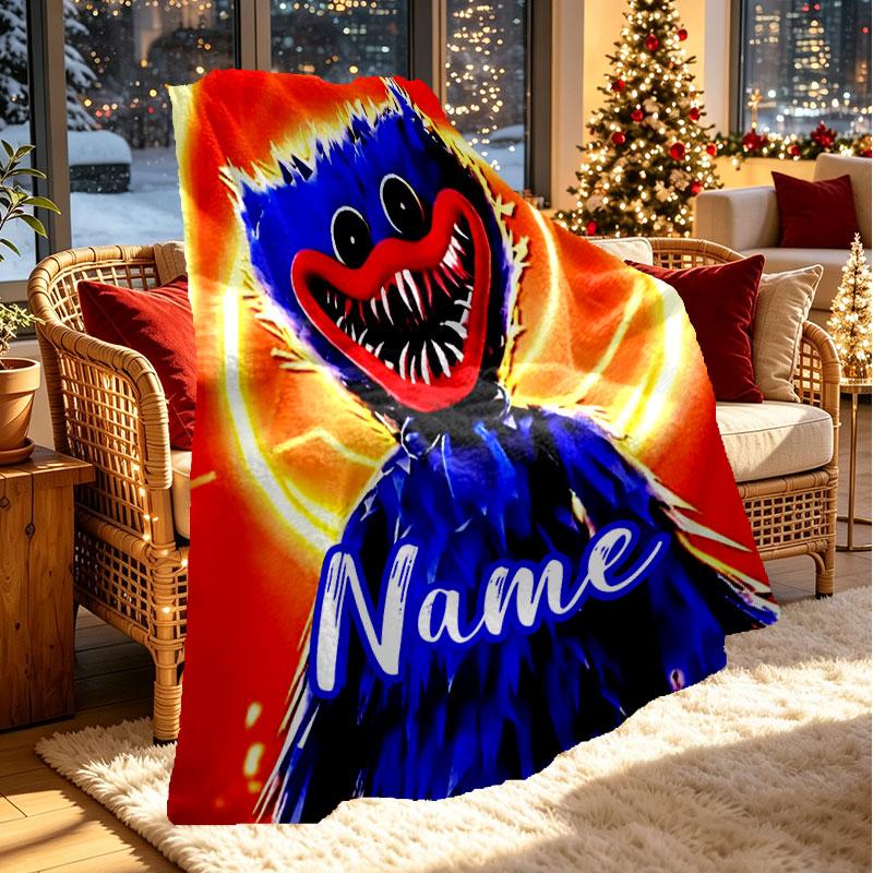 Custom Name Personalized Huggy Wuggy Print Blanket, Home Decor, Bedroom, Sofa, Camping, Couch, Gifts for Birthday Christmas