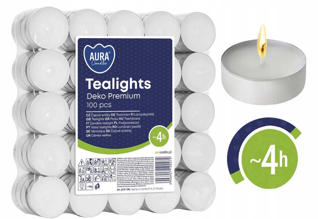 Aura Podgrzewacze Tealights Deko Premium 4H 100 Szt. Pf10-100S