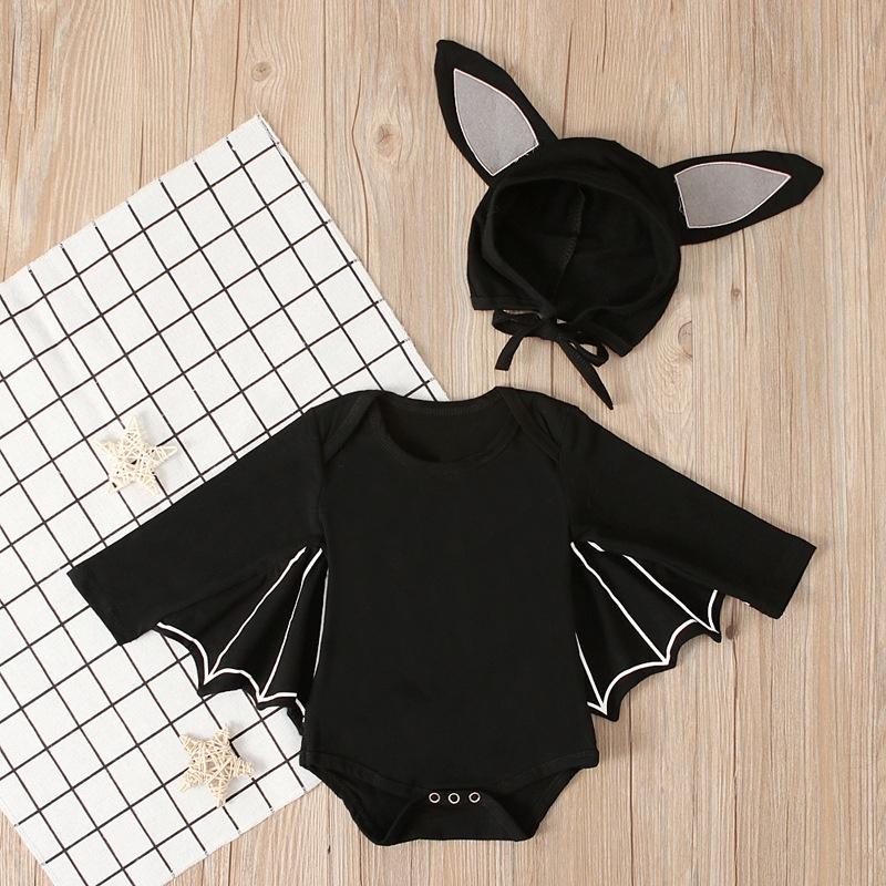Boys And Girls European And American Style Halloween Batman Hat Long Sleeve Jumpsuit Set