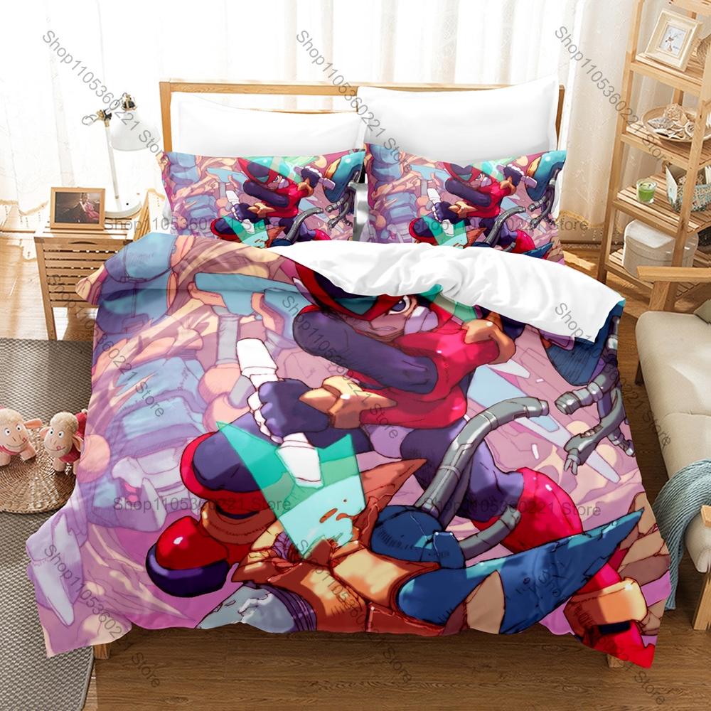 Cool Mega Man Zero Duvet Cover + 2 Pillowcases Zero Z-Saber Battle Scene Washable Polyester Bed Linen Sci-fi Mecha Fan Gift