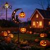 Atmospheric Porch Decoration for Halloween Solar Metal Garden Stake Light Auto On/Off Crescent Moon Black Cat with Hanging Powered Night Decor