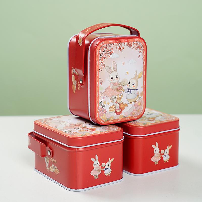 Tinplate Candy Box Kids Gifts Small Tin Box Cookie Box Portable Rabbit Gift Box For Birthday Wedding Party Decoration