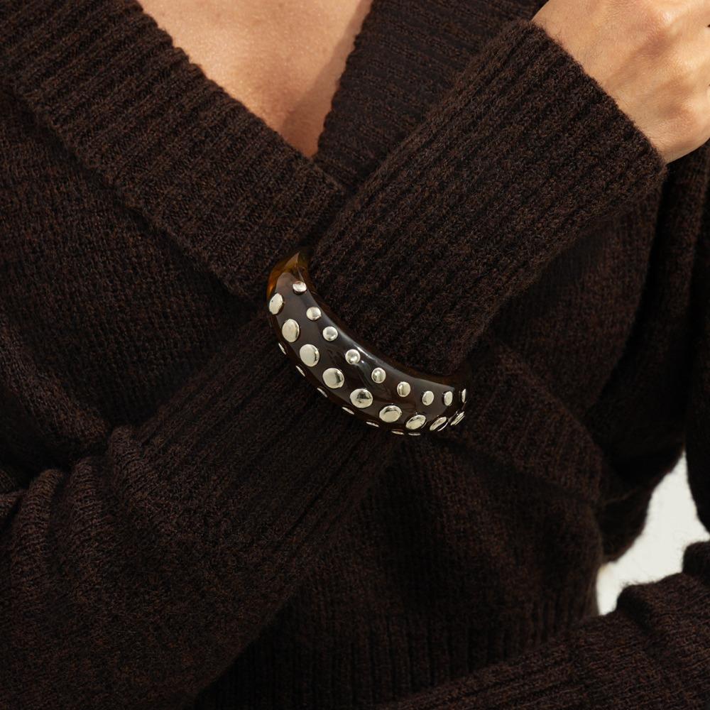 Minimalist Rivet Acrylic Bangle Punk Style Chunky Irregular Wide Bracelet Cuff Style Embellishment Open Bangle Decor Itemation