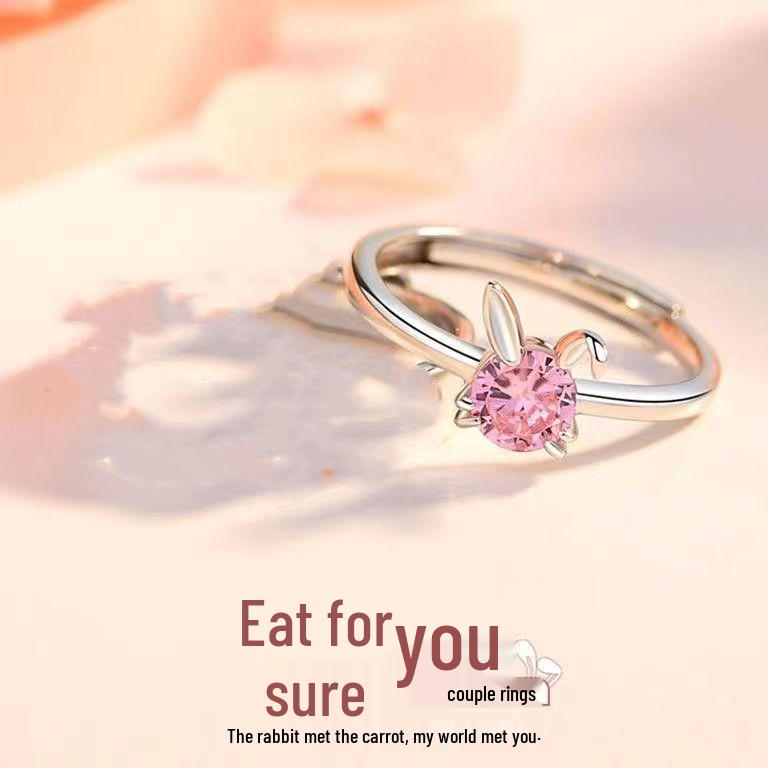 Mingjie Cute Rabbit Couple Rings: Adjustable Pair for Men & Women, Ideal for Birthdays, New Year & Christmas Gifts.