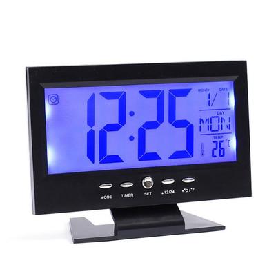 LCD Large Screen Voice Control Electronic Table Clock Mute Night Light Snooze Student Backlight Alarm Clock Temperature Calendar Display Desk Clock