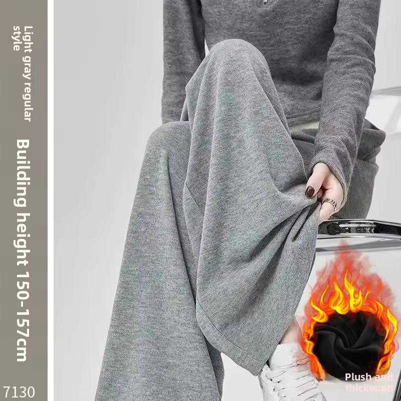 Damen Casual Weitbeinige Hosen Drapierend Klebrig Weich Locker Gerader Schnitt Hose Trendig Übergröße Frühling Herbst
