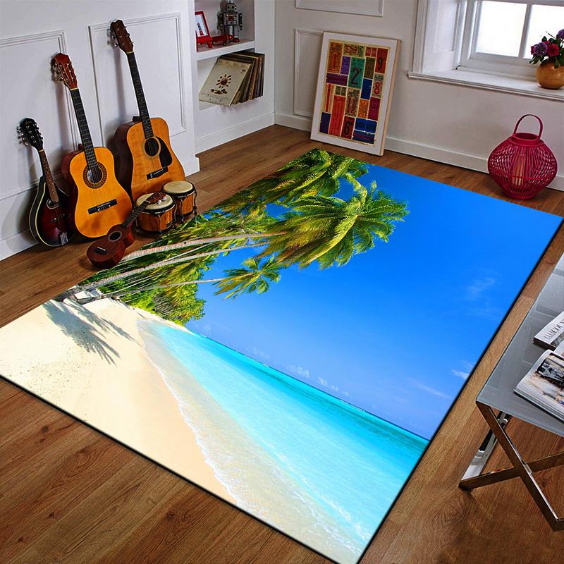 Tropical Beach with Palm Trees Patterned carpet a non slip rug suitable for all seasons and any setting, gift