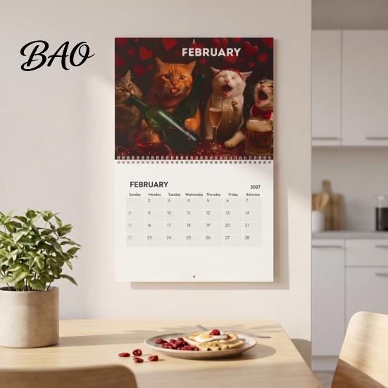 Gift for Cat Owners Fans 2027 Drunk Cats Calendar, Funny Wall Calendar with 12 Hilarious Drinking Illustration, Monthly Planner Home Office
