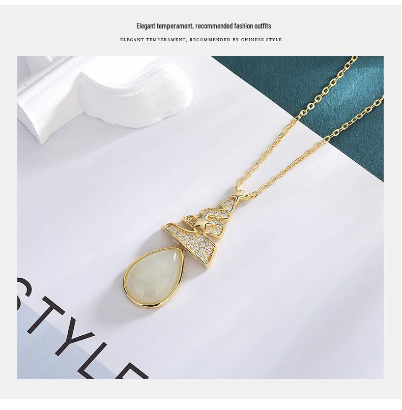 Gold-Plated S925 Sterling Silver Hetian Jade Christmas Tree Necklace for Women - Fashionable Clavicle Chain Jewelry Gift