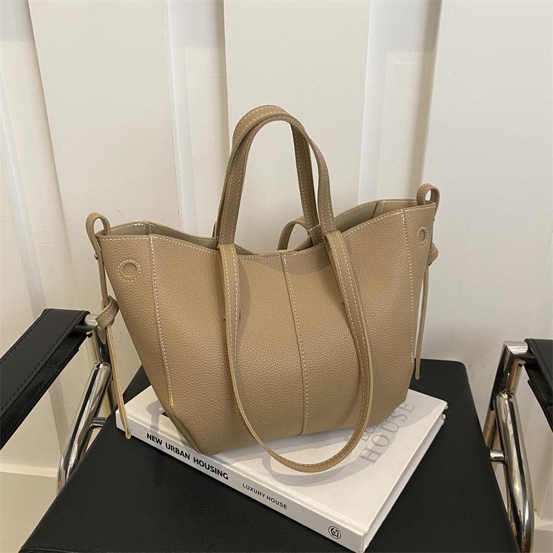 Chic Korean Style Faux Leather Tote Bag for Women, Spacious Structured Shoulder Handbag, Casual Commute Work Bag KTB