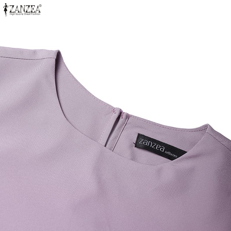 ZANZEA Muslimisches lässiges unregelmäßiges plissiertes Design Damen lockeres Langarmkleid