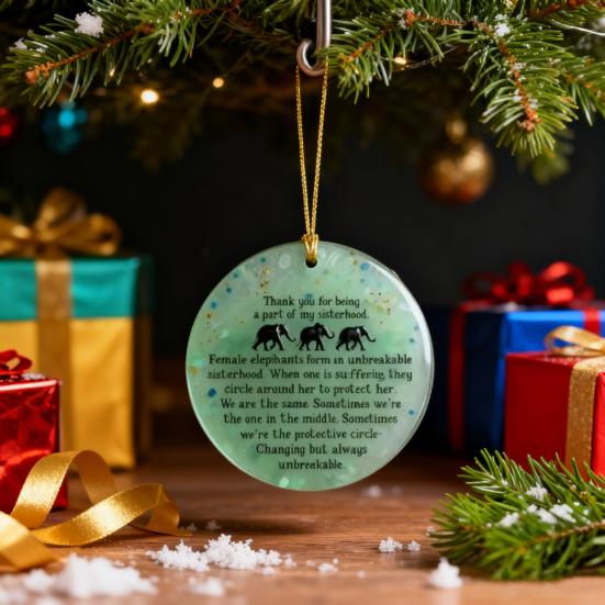 Yousheng Round Elephant Sisterhood Sea Glass Ornament Handmade Acrylic Sea Glass Art Christmas Hanging Ornament Friendship Keepsake Gift for Sisters