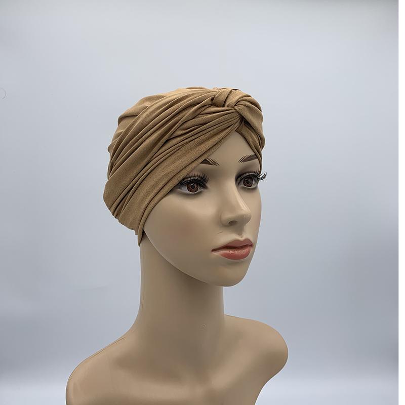 Fashion Women Cross Twist Suede Turban Caps Soild Color Female Headscarf Bonnet Muslim Hijab Cap Islamic Under Scarf India Hat