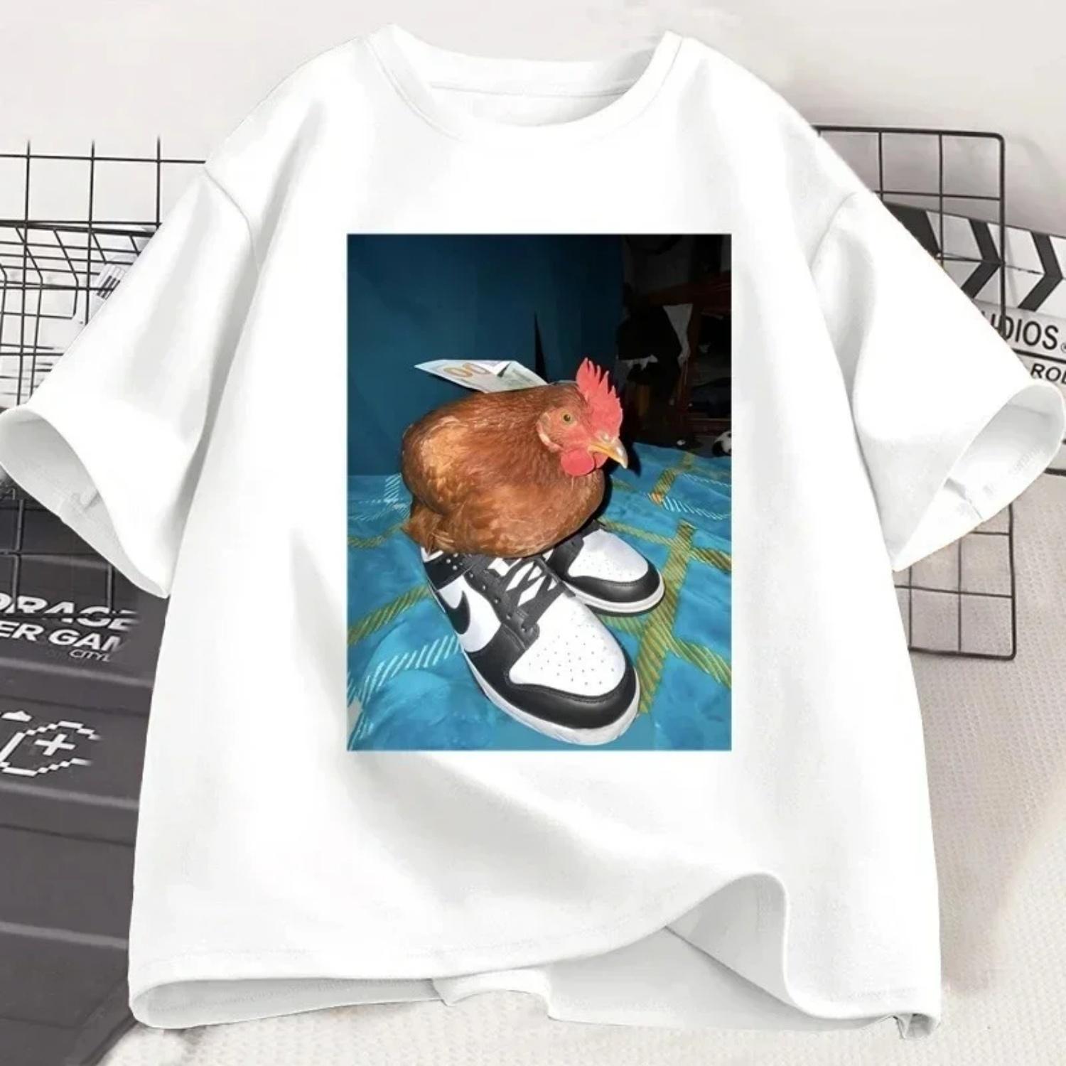 Drip Chicken T-Shirt Women s Chicken Shoes Printed T-Shirt Harajuku Fashion T-Shirt Street Fashion Women s Pullover S
