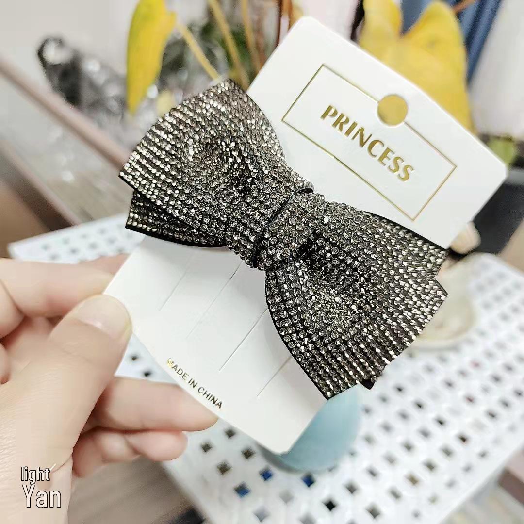 

Корейская блестящая заколка для волос с двойным бантом из страз