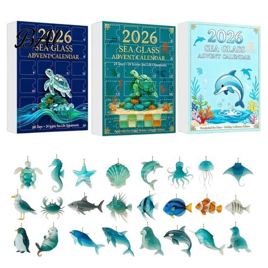 Calendario Conto alla Rovescia per Bambini 2026 Calendario dell'Avvento di Natale, Ciondoli Animali Marini in Acrilico 2D, Decorazione Interni Casa Scatola da 24 Giorni, Appeso all'Albero della Finestra