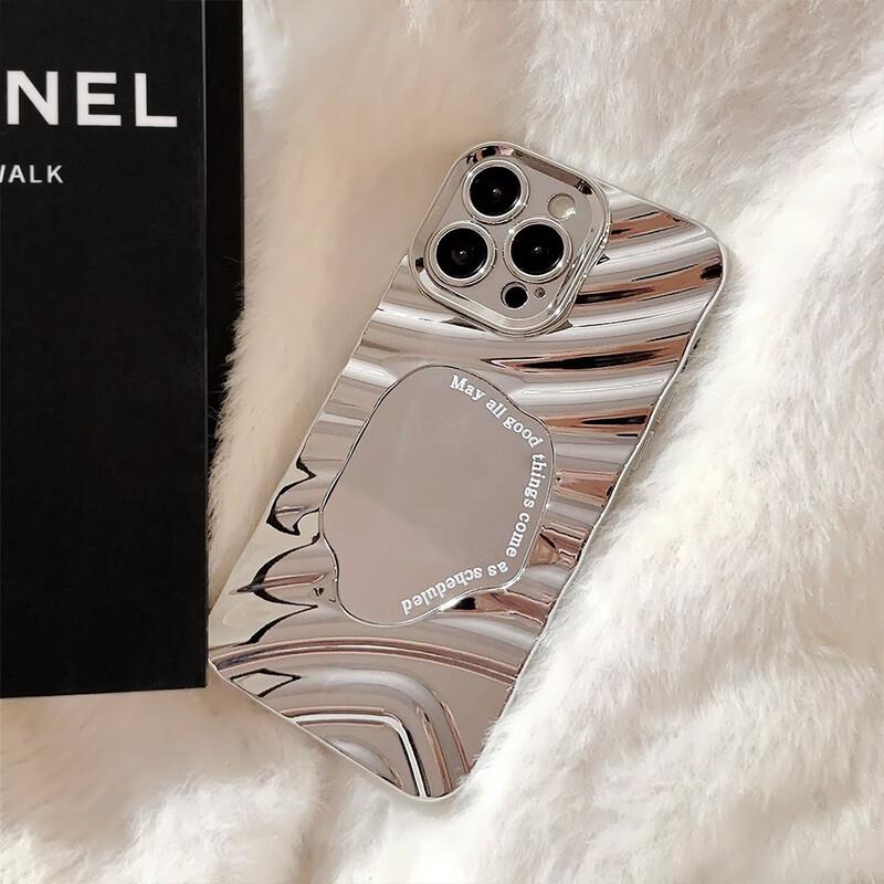 Fumaide Mirror Electroplated Silver Water Ripple Phone Case for iPhone 16 Pro
