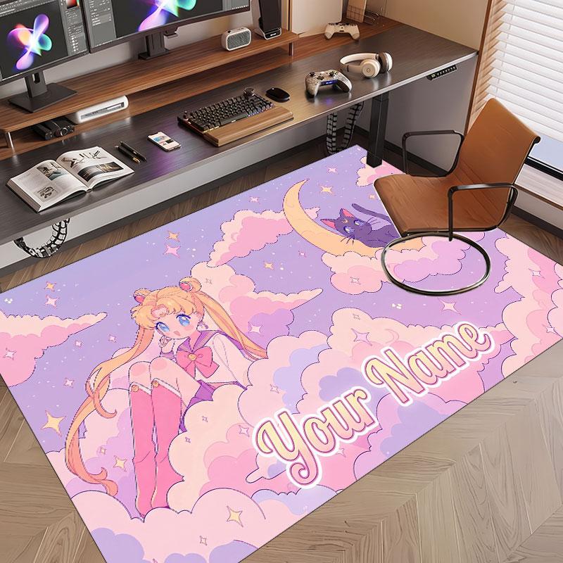 Custom Name Crystal Velvet Rug,Sailor Moon Comfortable Anti Slip Floor Mat For Room Decoration