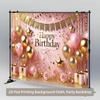 2D Pink Gold Happy Birthday Backdrop Balloon Gift Party Background Banner