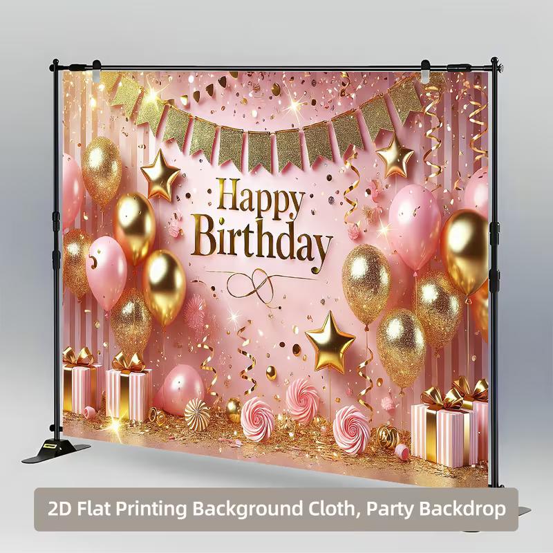 

2D Elegant Pink Gold Banner Happy Birthday Photography Background Banner 47.2x31.5inch/120*80cm