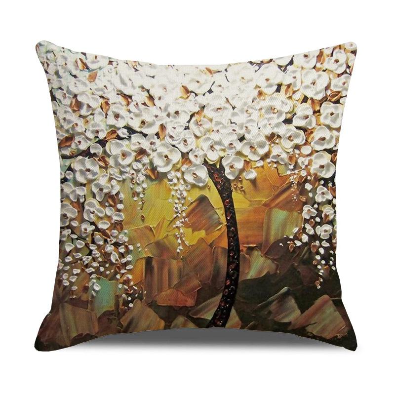 Nordic Home Furnishings Oil Painting Tree Pillow Cover Cartoon Pillow Linen Sofa Cushion Cover New Home Furnishing