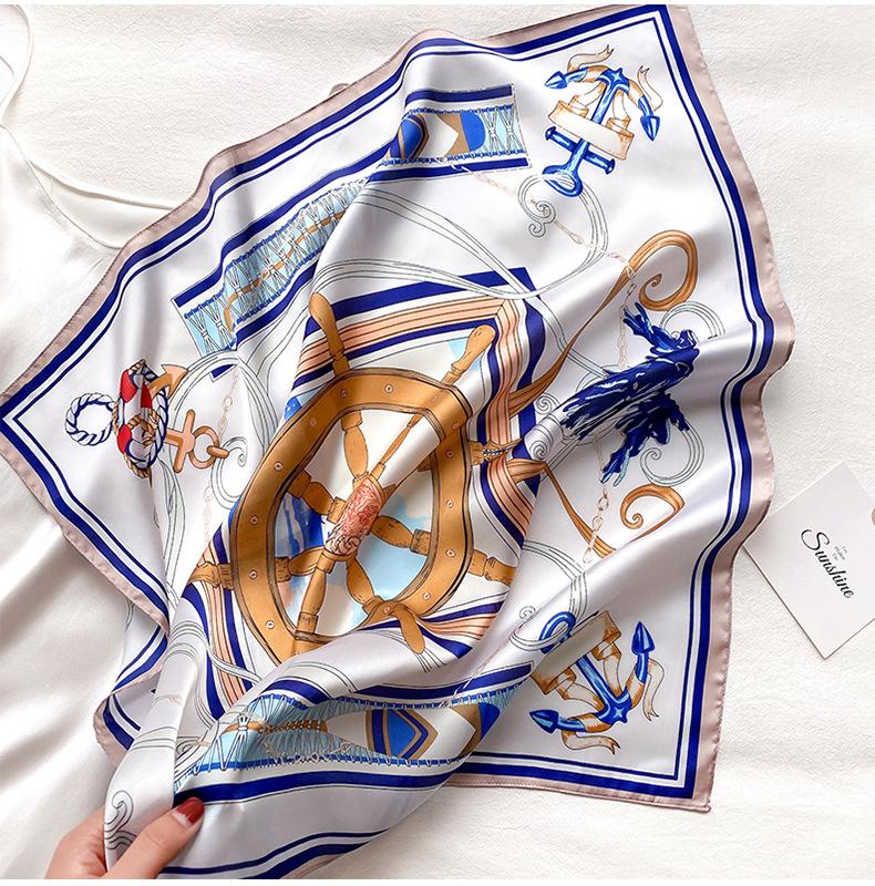 Spring/Summer Leisure Neckerchief 70*70cm Square Scarf Breathable Imitation Silk Hijab Women’s Fashion Print Shawl