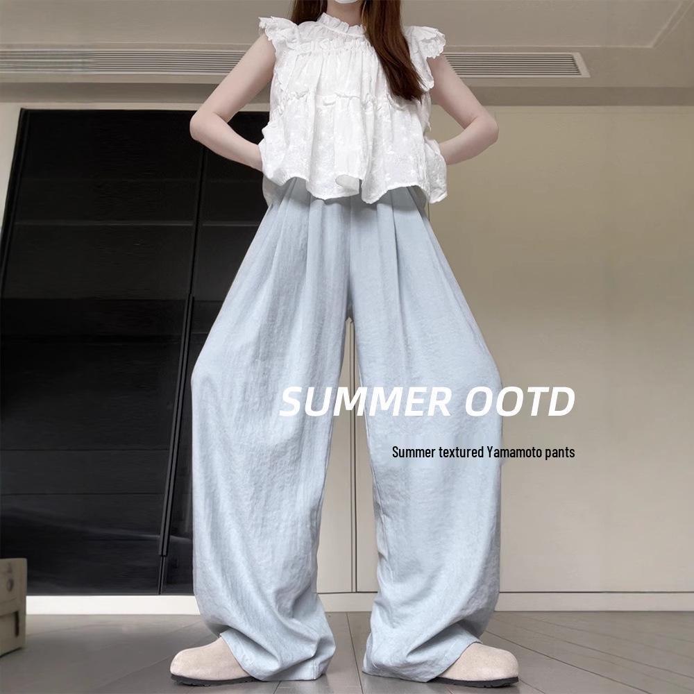 

2025 Women s High Waist Loose Yamamoto Milk Puff Wide Leg Sports Pants S (75-95 lbs)