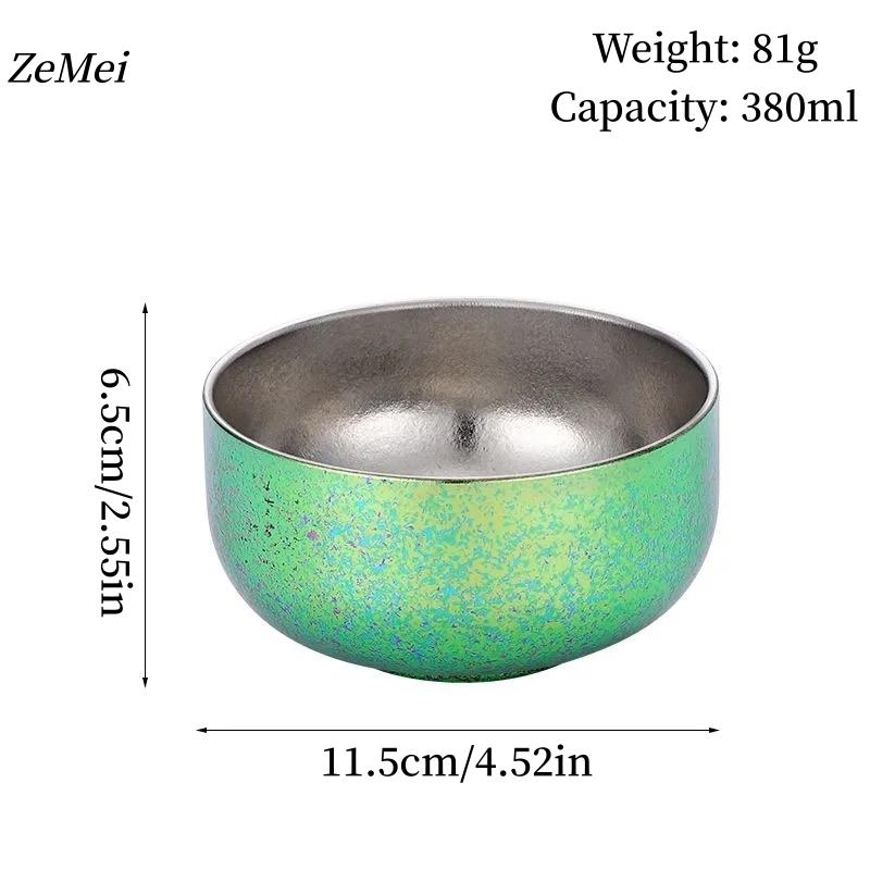 1Pcs Pure Titanium Double-Layer Bowl,Outdoors Heat-Resistant Home Rice Bowl Food Tableware,11.5 cm Insulated Plate Kitchenware