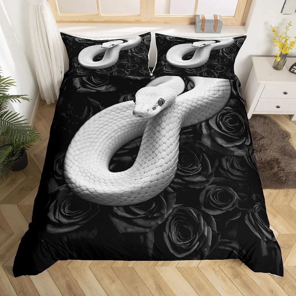 Snake Warm Comforter Cover Set for Children Kids Young Boys Tens Snake Soft Duvet Cover Reptile Print Beding Set Animal Comfortable Quilt Cover Beding