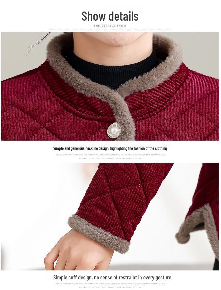 Stylish Winter Cotton Jacket with Velvet Lining for Middle-Aged and Elderly Women – Warm, Casual, and Thickened Coat.