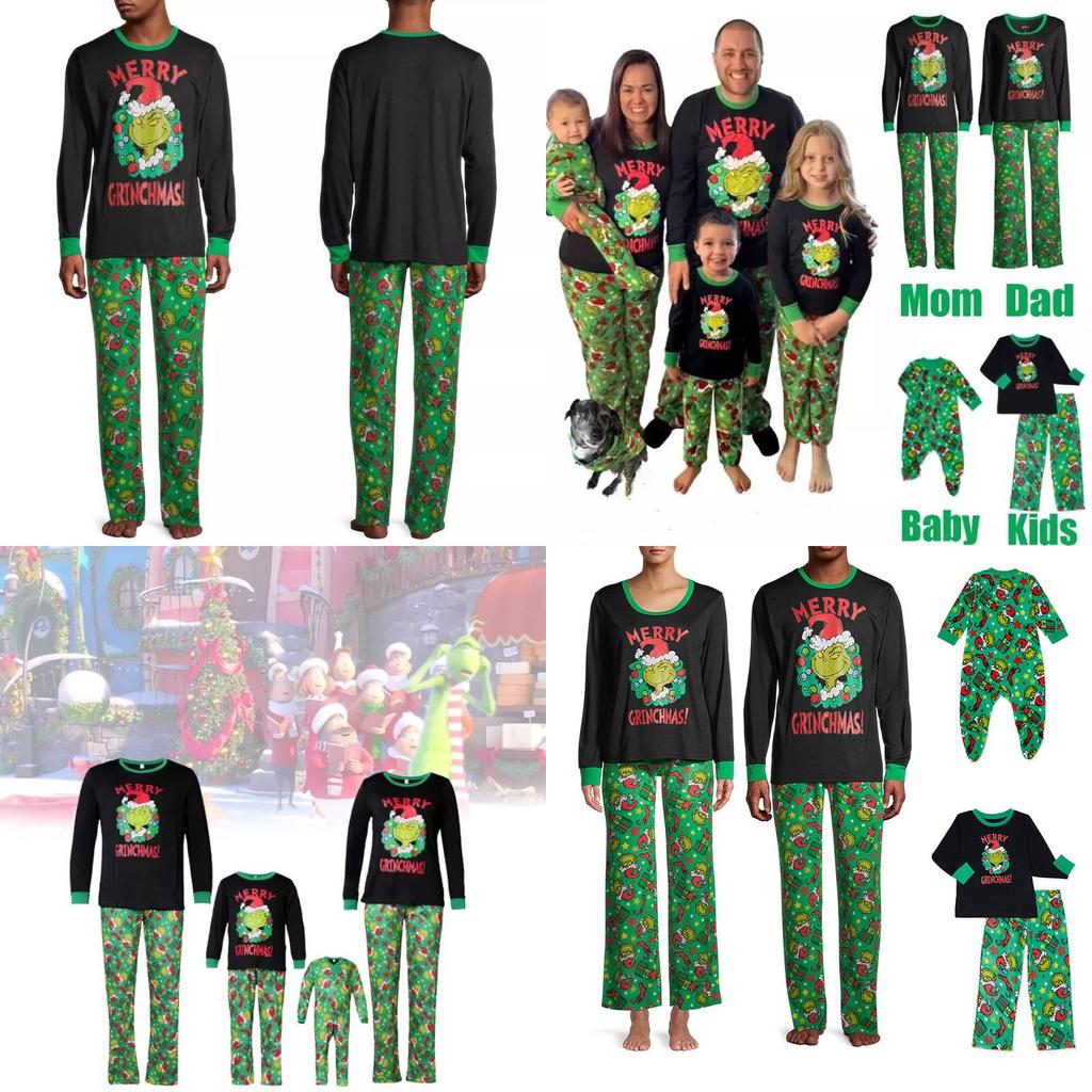 Gemütliches Weiches Polyester Familien-Partner-Pyjama-Set mit dem Grinch für alle Altersgruppen
