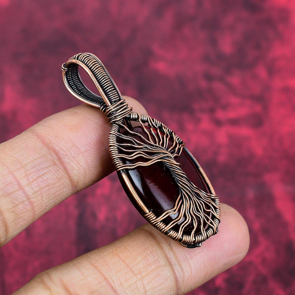Tree of Life Red Fire Labradorite Pendant Copper Wire Wrapped Pendant Gemstone Pendant Copper Wire Jewelry Gifts for Women Handmade Pendants