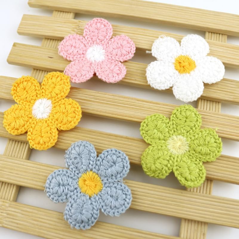 20Pcs Assorted Color Embroidered Flower Patches, 1.97" Polyester Appliques for Clothes, Hats, Bags, DIY Crafts, Sewing Decorations